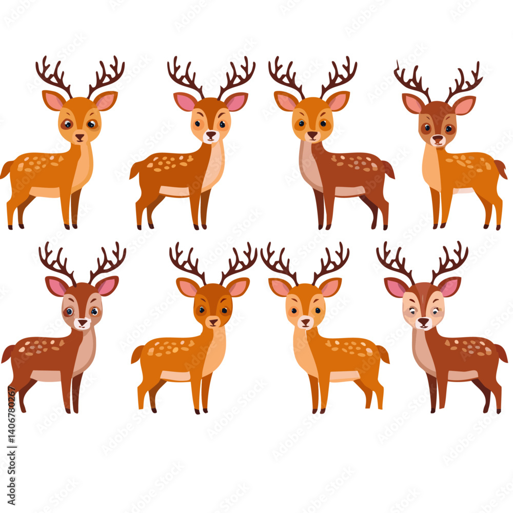 set of funny cartoon deer vector icon design