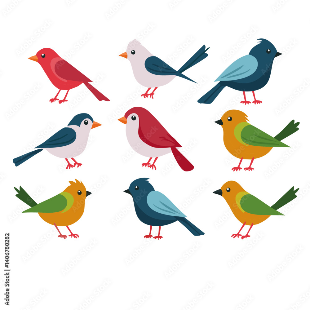 set of cartoon birds vector icon design