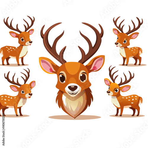 Obraz na płótnie set of funny cartoon deer vector icon design w salonie