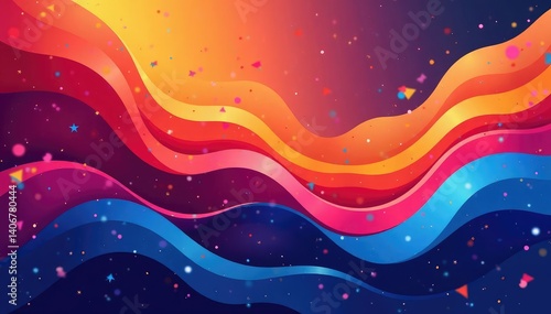 Geometric abstract shapes, flowing lines, vibrant colors, clean, color
