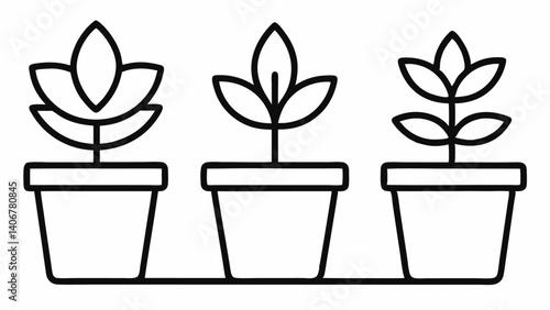 Stylish and simple outline icons related to flowerpots created in a linear format perfect for nature themed projects botanical branding and green lifestyle apps