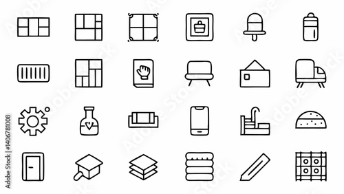Clean and minimal flooring related outline icons in a stylish linear vector style ideal for flooring service providers remodeling platforms and decor companies