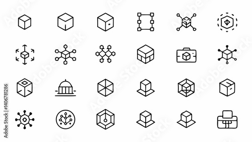 Blockchain themed outline icons in a linear style ideal for crypto projects financial apps blockchain startups and digital asset management branding