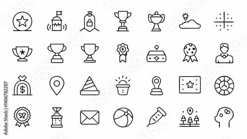 A full set of competition outline icons with clean lines and sports-related elements, great for game event flyers, tournament apps, and athletic branding visuals