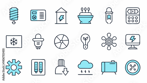Professionally designed HVAC and air conditioning icons in line art perfect for system maintenance platforms, technician tools, and cooling service visuals