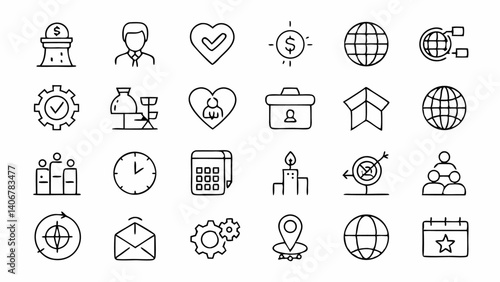 Collection of international relations and communication outline icons ideal for global business websites, translation services, and cultural exchange programs