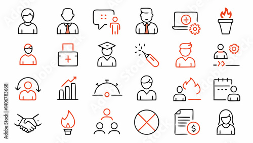 Minimalist outline icons themed on joblessness and employment termination, suited for infographics, HR materials, and visual storytelling in employment topics.