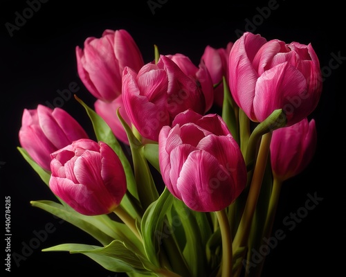 Wallpaper Mural Pink tulips bouquet with dark background. Torontodigital.ca