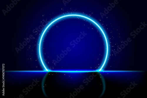 Abstract luminous teleportation portal made of glowing circle and sparkles with blue radiance. Perfect for sci-fi, fantasy, or tech-themed projects. Blue tech fantastic game portal with light effect.