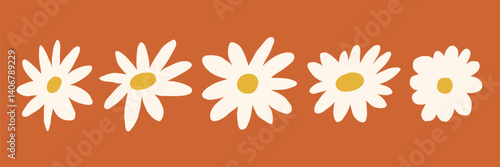 Doodle Daisy flower chamomile boho set. Spring camomile blossom icon collection. Vector hand drawn illustration