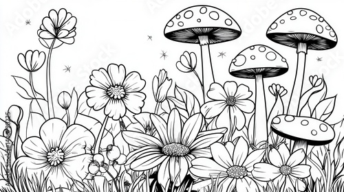 Black and White Floral Illustration