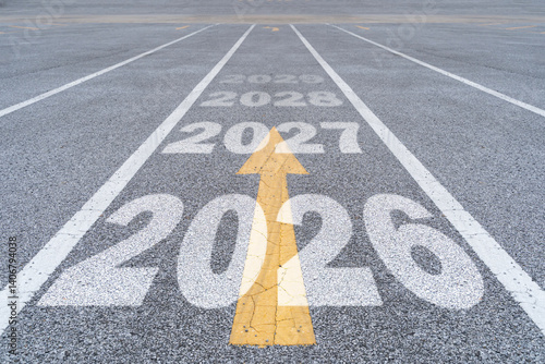 Wallpaper Mural New year 2025 or straight forward concept. Text 2026, 2027, 2028, 2029 written on the road. Torontodigital.ca