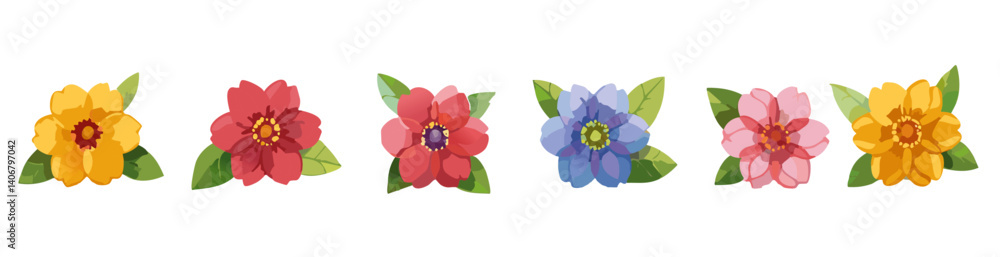 set of colorful ribbons flowers vector icon design