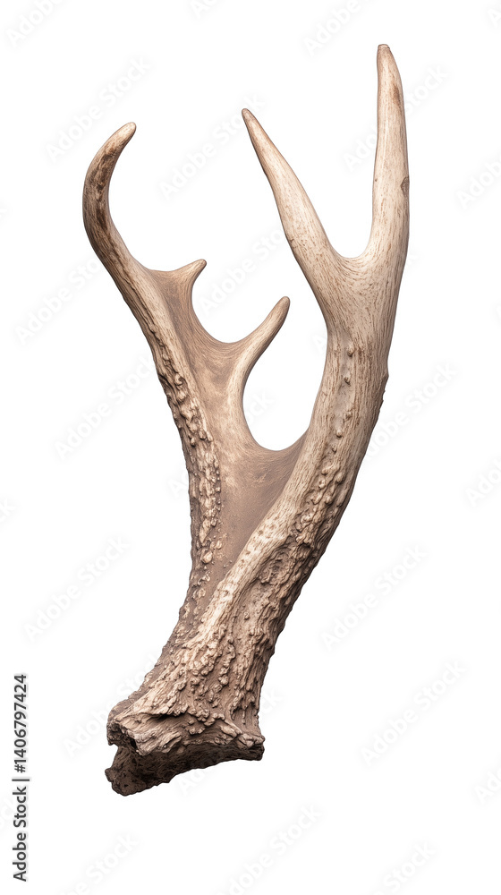 Fototapeta premium A weathered antler, a symbol of nature's artistry, with intricate textures and patterns formed by the passage of time in the wilderness. Isolated, transparent background, png.