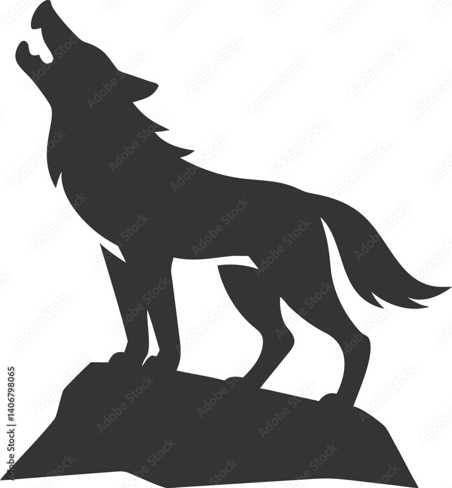 Fototapeta premium Silhouette of Wolf Howling Standing on Rock, Wildlife Animal on Transparent Background