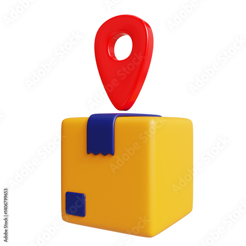 Photos Cardboard box with location red pin delivery shipping 3d icon isolated on transp