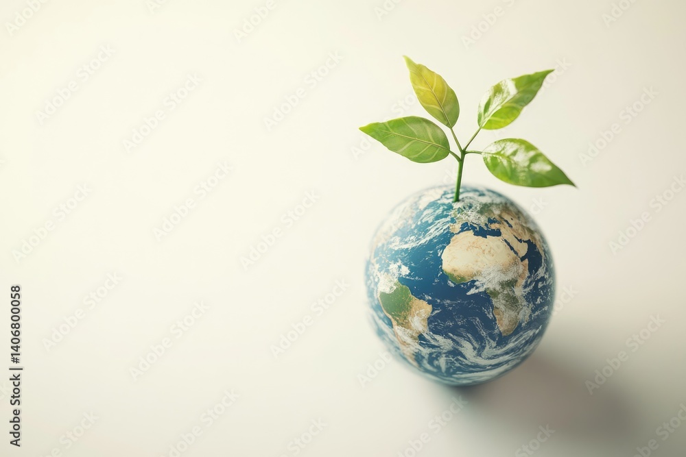 A small plant sprouts from the Earth, symbolizing growth, renewal, and environmental protection. A small plant sprouts from the Earth, symbolizing growth, renewal, and environmental protection.