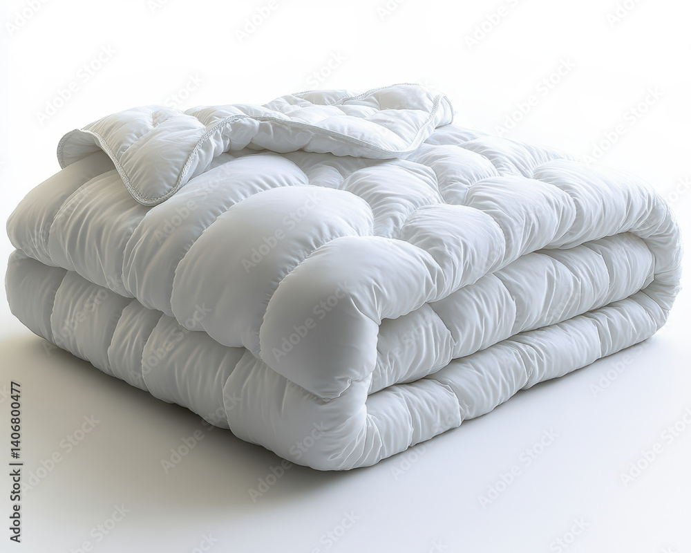 Luxurious Hypoallergenic White Comforter Isolated on Pure White Background