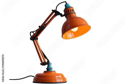 Colorful desk lamp with an adjustable arm in a modern workspace setting during daytime