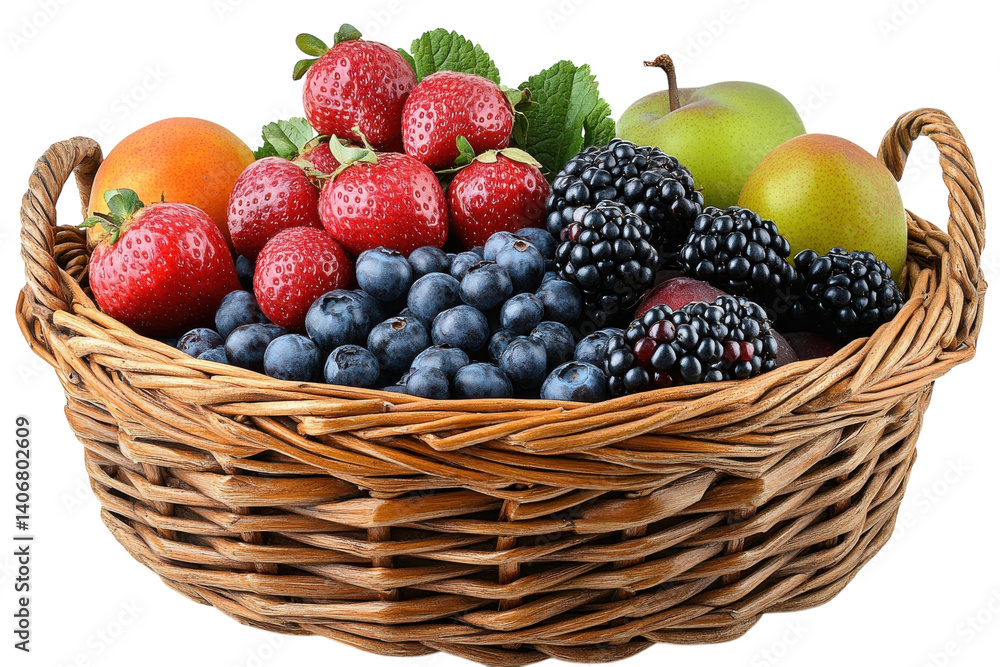 Freshly harvested fruit basket showcases vibrant colors and textures in a natural setting Freshly harvested fruit basket showcases vibrant colors and textures in a natural setting