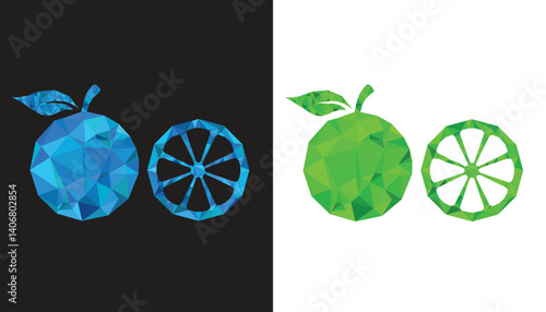 Beautiful and unique Geometric Triangle orange fruit logo vector image with black and white background for design purpose