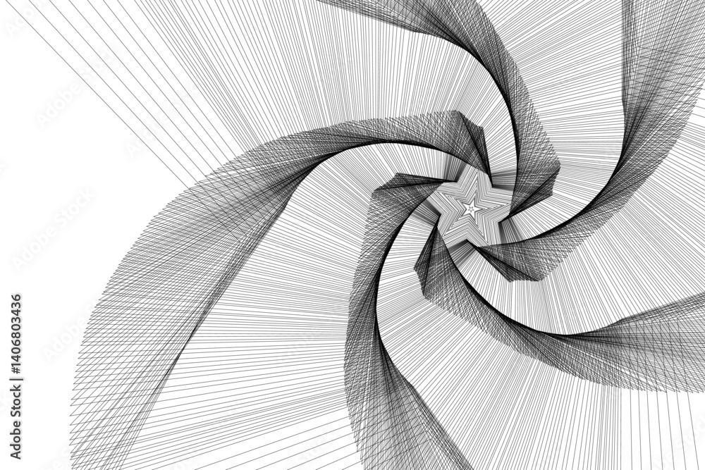 Dynamic abstract spiral star pattern with geometric symmetry. Perfect for modern design. Abstract geometric art, line art, futuristic minimal background, star shape illustration.