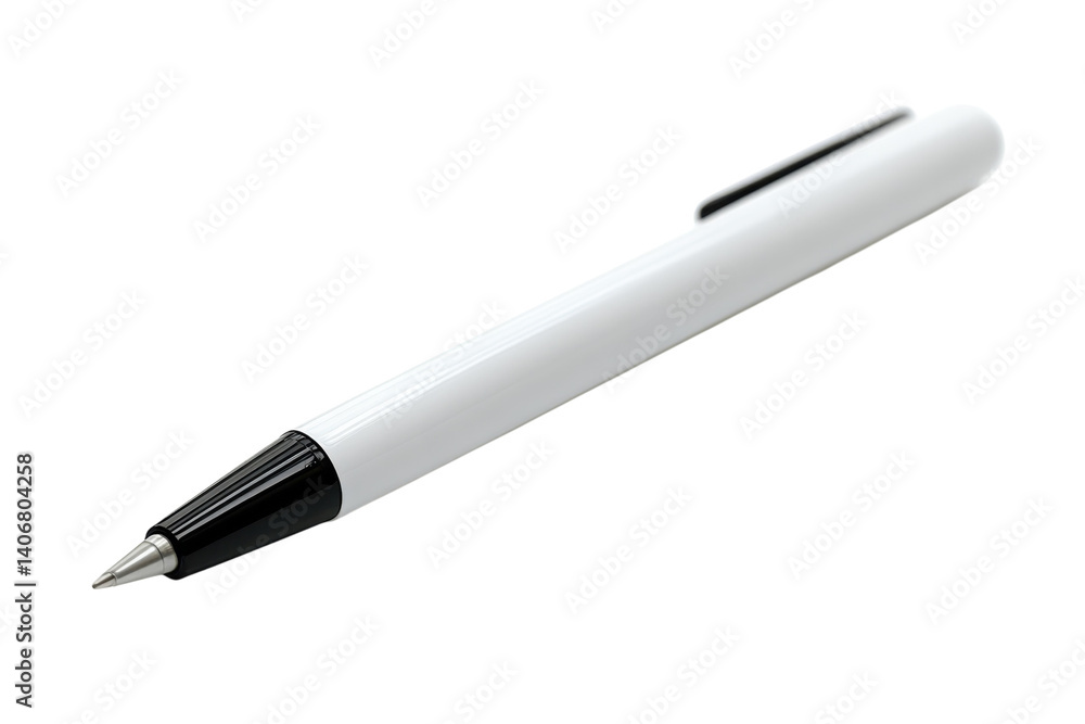 White pen with black accents positioned on a clean surface highlighting its sleek design White pen with black accents positioned on a clean surface highlighting its sleek design
