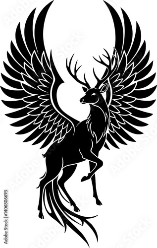 Mythical Winged Deer Silhouette