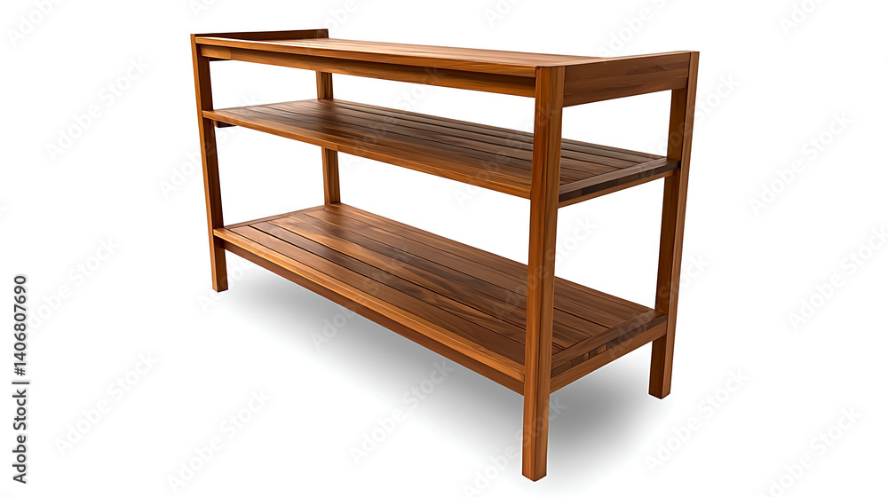 A wooden shelf with three shelves. Generated using AI.