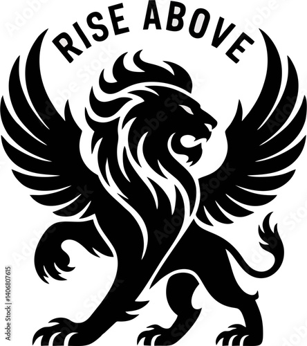 Winged Lion Silhouette with Rise Above Text