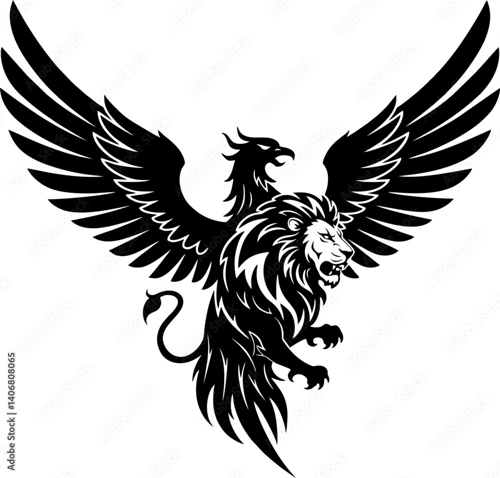 Obraz premium Mythical Lion-Eagle Creature Silhouette