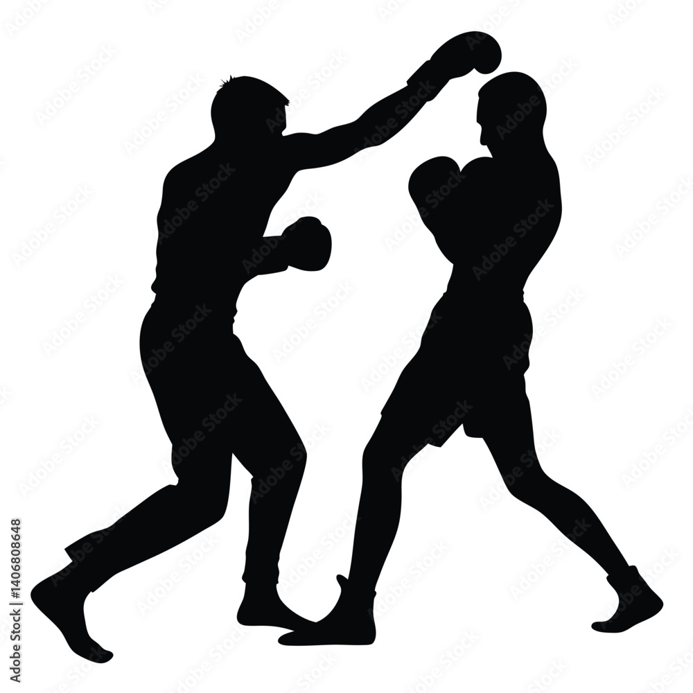 Two boxers in action silhouette. Punches exchanged with transparent background Two boxers in action silhouette. Punches exchanged with transparent background