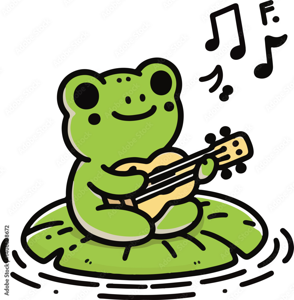 Obraz premium Frog Playing Ukulele. Cartoon Illustration.