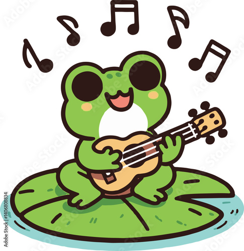 Frog Playing Ukulele. Cartoon Illustration.
