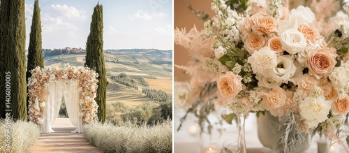 Tuscan Wedding Ceremony Arch, Floral Decor