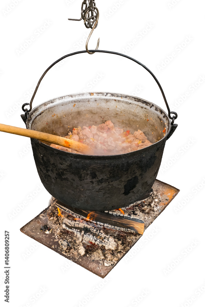 Romanian traditional food prepared at the cauldron on the open fire Romanian traditional food prepared at the cauldron on the open fire