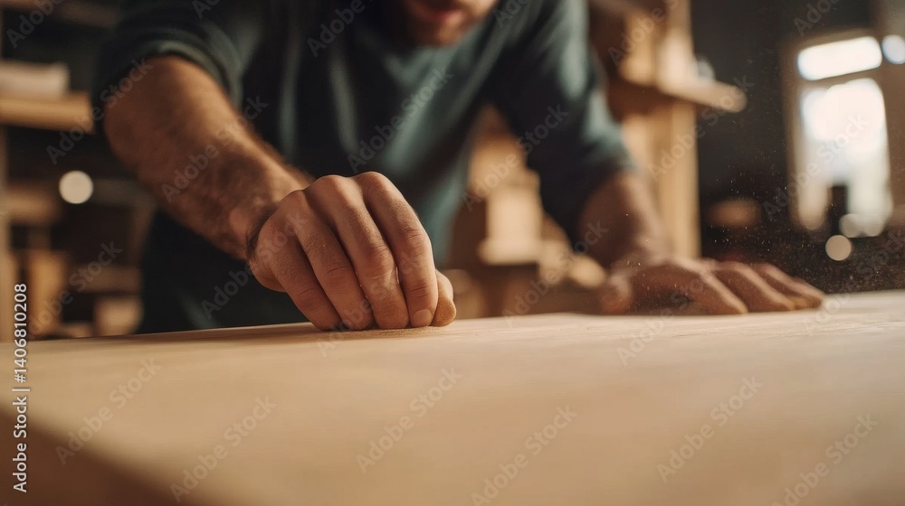 Carpenter assembling a wooden table at home. Featuring woodworking and furniture creation Carpenter assembling a wooden table at home. Featuring woodworking and furniture creation