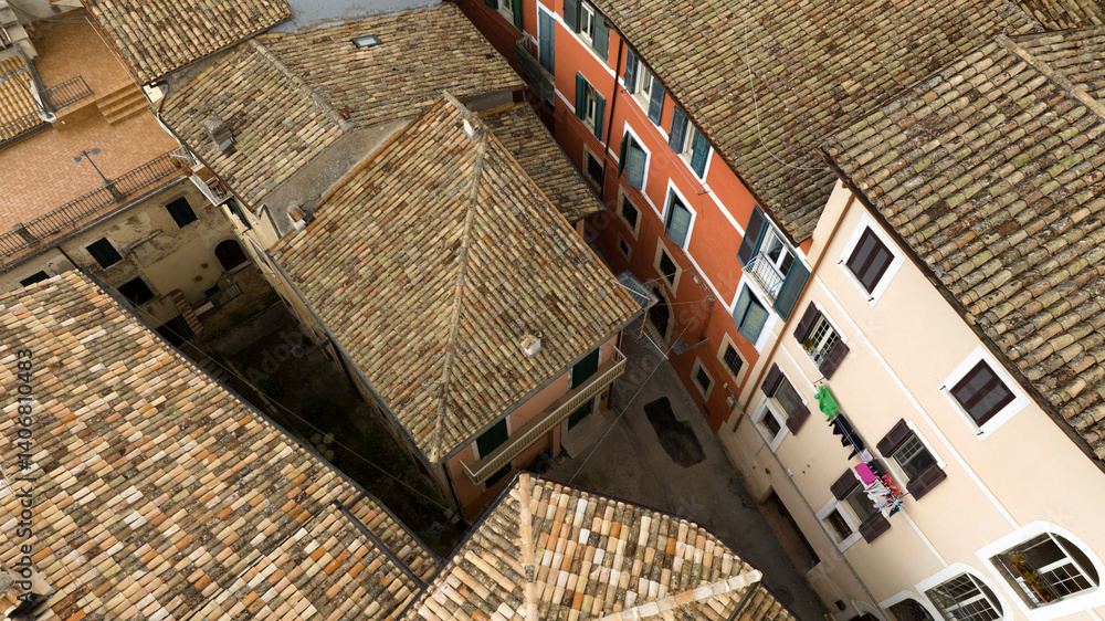 Aerial view of an alley in an Italian town