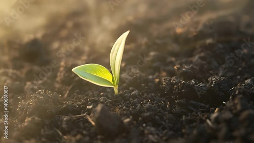 Time lapse showing a tiny green sprout emerging from the blackened, charred soil of a recently burned forest.