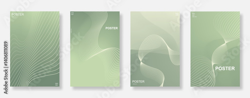 Abstract gradient with wavy lines poster background set. Minimalist cover template design for social media, banner, flyer and brochure