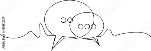 Speech bubble continuous one line art. Drawing dialogue speech bubble illustration. Continuous one line border text box, message element. Vector.
