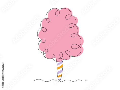 Cotton candy, continuous single one line art hand drawing sketch logo