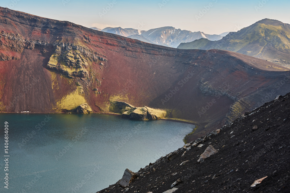 Ljotipollur crater in Fjallabak area. Volcanic landscape. South area. Iceland