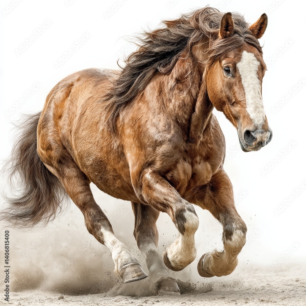 Obraz premium Thoroughbred Horse in Full Gallop with Flowing Mane and Straining Muscles