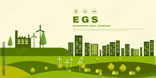 ESG - Environment Society and Governance ecological concepts icon building smart city industry carbon emission, recycle enegry 