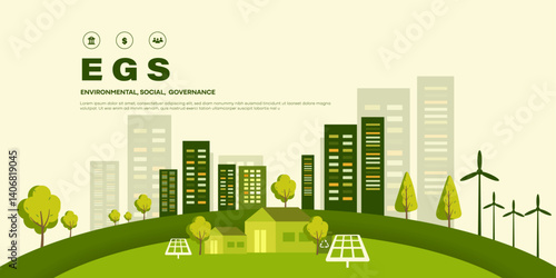 ESG - Environment Society and Governance ecological concepts icon building smart city industry carbon emission, recycle enegry 