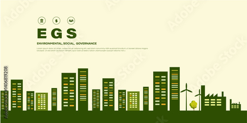 ESG - Environment Society and Governance ecological concepts icon building smart city industry carbon emission, recycle enegry 