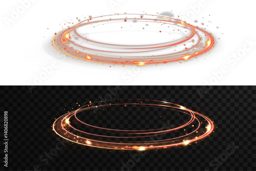 Realistic red rings with glowing light effects and sparkling reflections. Vector illustration featuring elegant circular red elements with smooth gradients and shine. Color circles frame with sparks