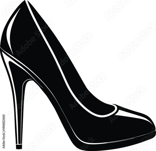 High-Heel Shoe Silhouette Black Vector on White Background