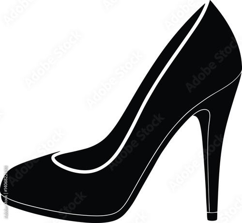 High-Heel Shoe Silhouette Black Vector on White Background